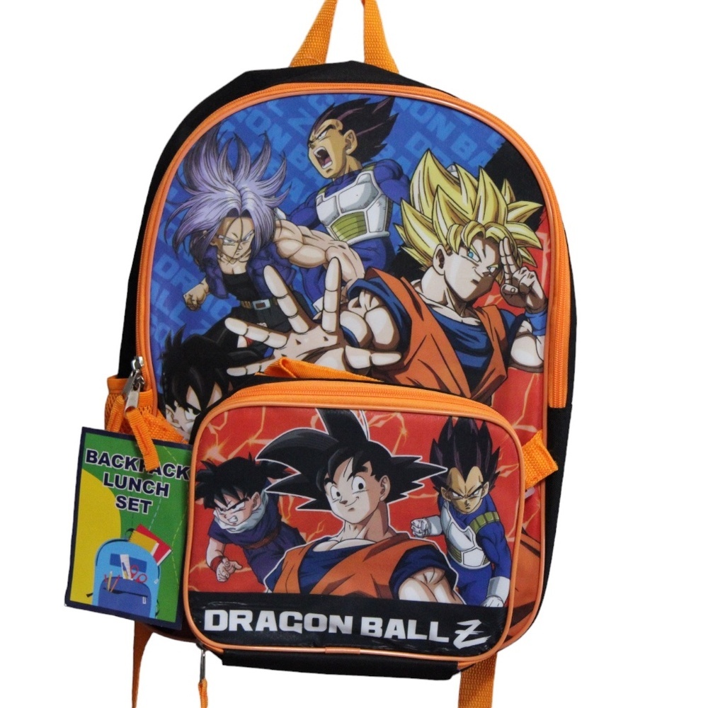 Bioworld Kids 16" Dragon Ball Z Backpack & Lunch Bag Set Black Orange NWT